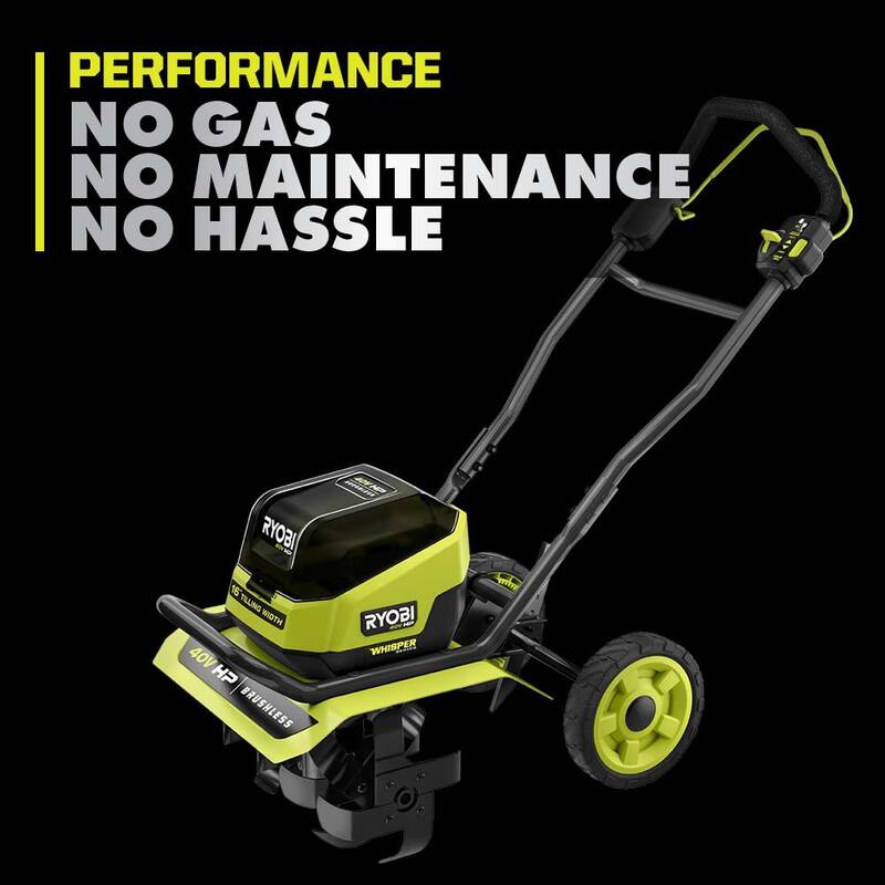 RYOBI 40V HP Brushless 16 in. Front Tine Tiller with Adjustable Tilling Width with 6.0 Ah Battery and Quick Charger - RY40730