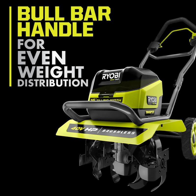 RYOBI 40V HP Brushless 16 in. Front Tine Tiller with Adjustable Tilling Width with 6.0 Ah Battery and Quick Charger - RY40730