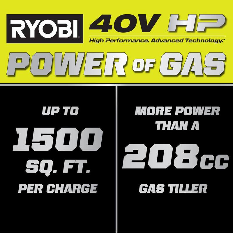 RYOBI 40V HP Brushless 16 in. Front Tine Tiller with Adjustable Tilling Width with 6.0 Ah Battery and Quick Charger - RY40730