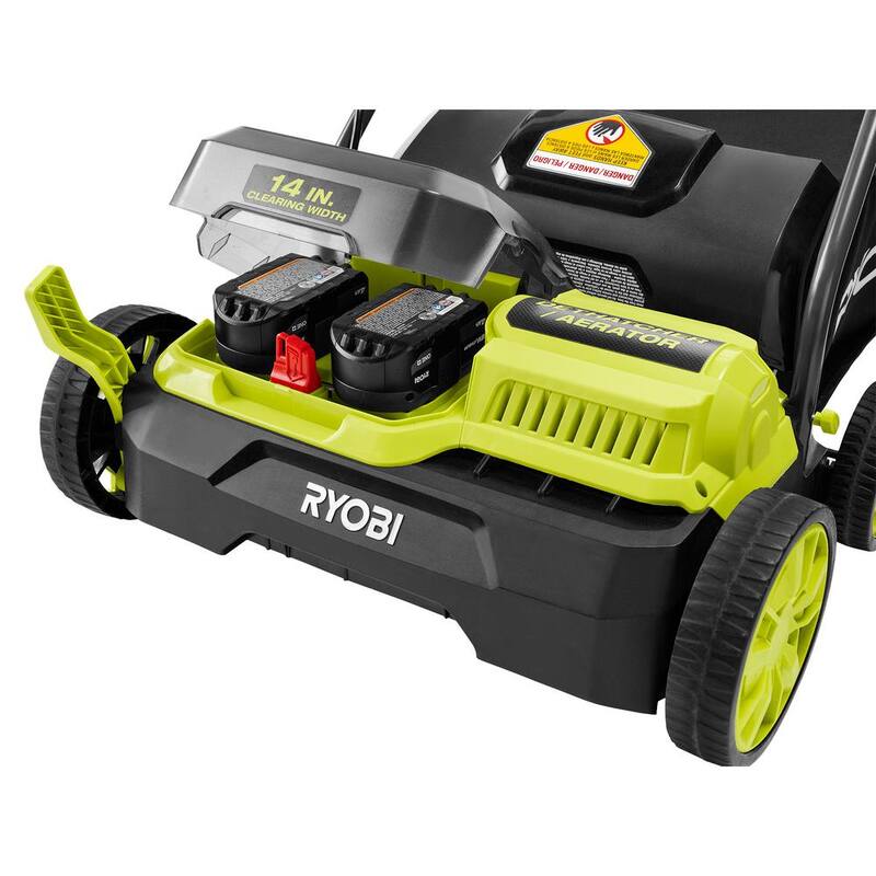 RYOBI ONE+ HP 18V Brushless 14 in. Cordless Battery Dethatcher/Aerator with (2) 4.0 Ah Batteries and Charger - P2740