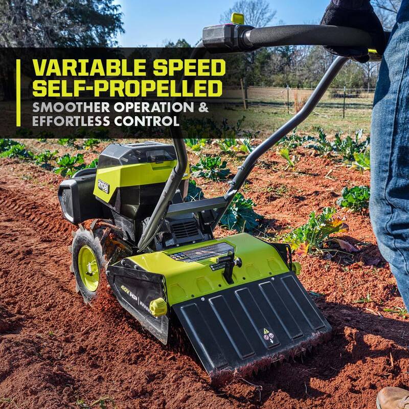 RYOBI 40V HP Brushless 18 in. Battery Powered Rear Tine Tiller with (4) 6.0 Ah Batteries and Charger - RY40720