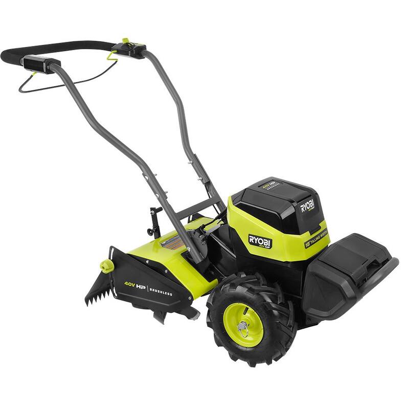 RYOBI 40V HP Brushless 18 in. Battery Powered Rear Tine Tiller with (4) 6.0 Ah Batteries and Charger - RY40720