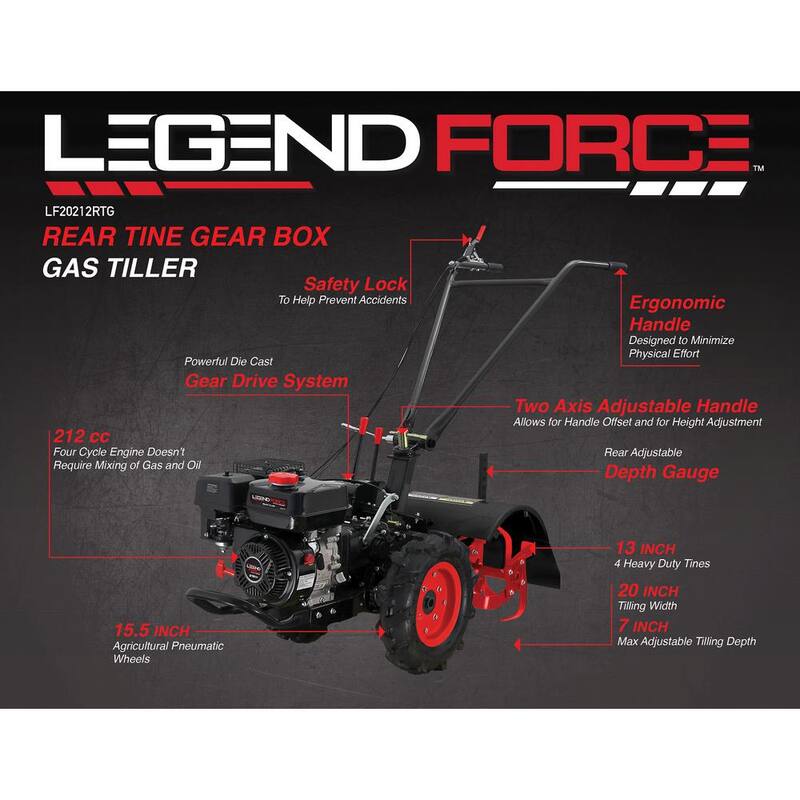 Legend Force 20 in. 212 cc Gas Rear Tine Tiller, Forward/Reverse - LF20212RTG