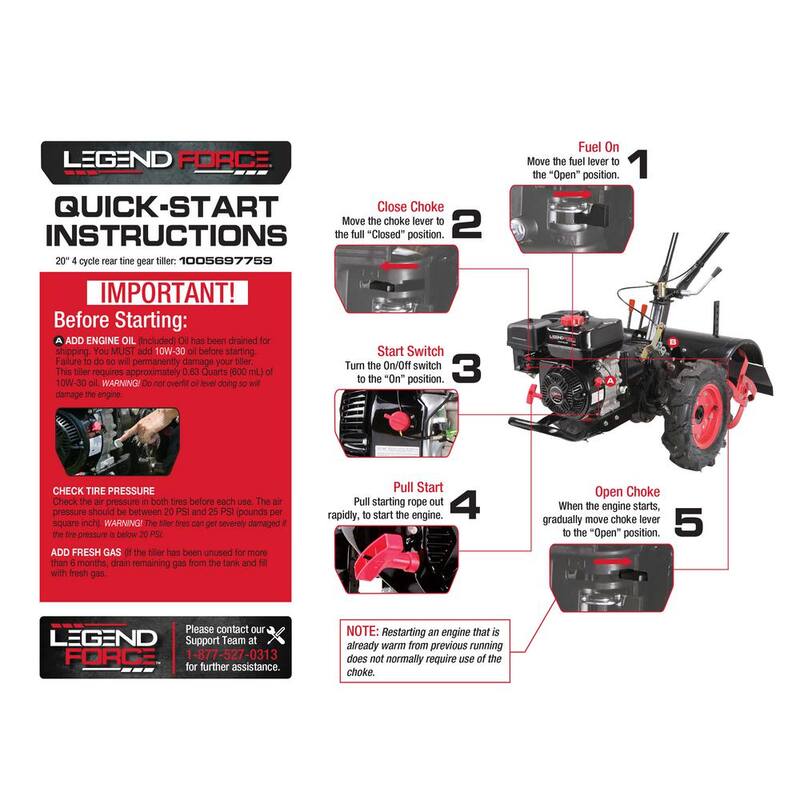 Legend Force 20 in. 212 cc Gas Rear Tine Tiller, Forward/Reverse - LF20212RTG