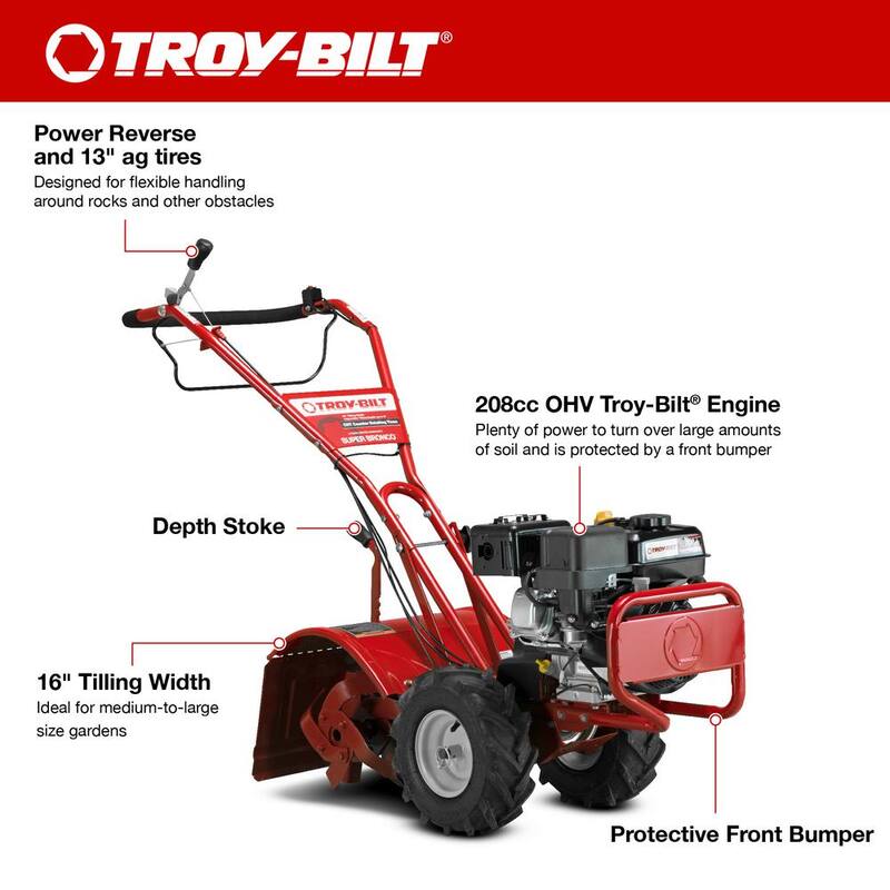 Troy-Bilt Super Bronco 16 in. 208 cc OHV Engine Rear Tine Counter Rotating Gas Garden Tiller with Power Reverse - Super Bronco CRT