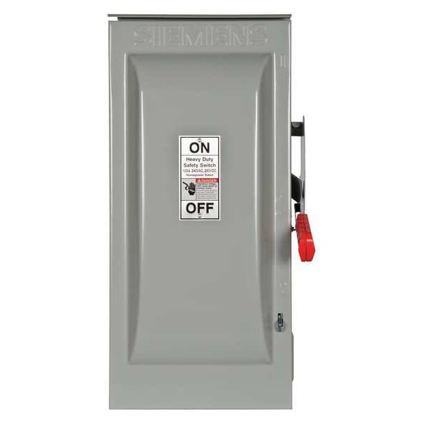 Interruptor de seguridad con fusible Siemens, servicio pesado, 240V AC, 3PST, 100 A, NEMA 3R - HF323NR.