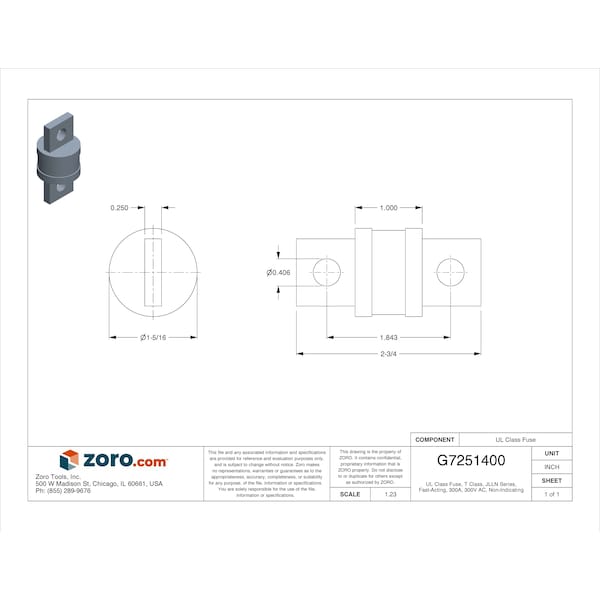 Littelfuse UL Class Fuse, T Class, JLLN Series, Fast-Acting, 300A, 300V AC, Non-Indicating - JLLN300