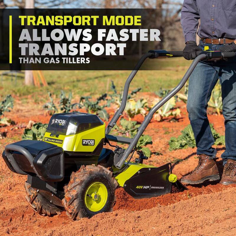 RYOBI 40V HP Brushless 18 in. Battery Powered Rear Tine Tiller with (2) 6.0 Ah Batteries and Charger - RY40702K2