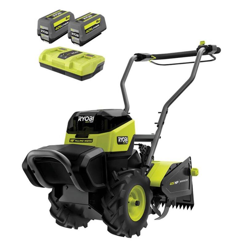 RYOBI 40V HP Brushless 18 in. Battery Powered Rear Tine Tiller with (2) 6.0 Ah Batteries and Charger - RY40702K2