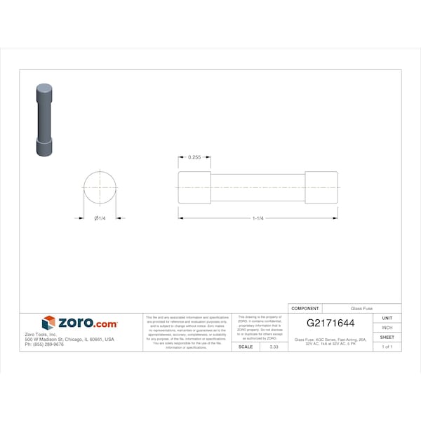 Eaton Bussmann Glass Fuse, AGC Series, Fast-Acting, 20A, 32V AC, 1kA at 32V AC, 5 PK - AGC-20-R