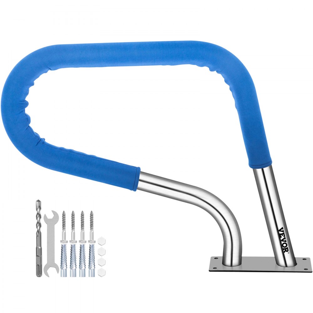 VEVOR Pool Rail 32x23 Pool Railing 304 Stainless Steel 250LBS Load Capacity Silver Rustproof Pool Handrail Humanized Swimming Pool Handrail with Blue Grip Cover & M8 Drill Bit & Self-Taping Screws - BXGYCFS3W32X23YC1V0