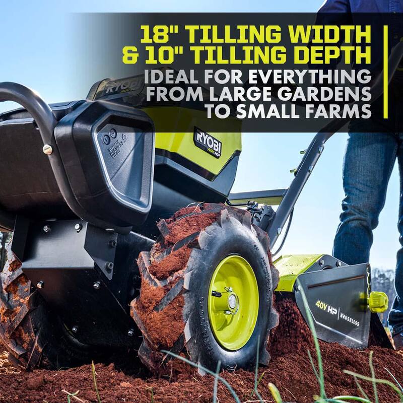 RYOBI 40V HP Brushless 18 in. Battery Powered Rear Tine Tiller (Tool Only) - RY40702B