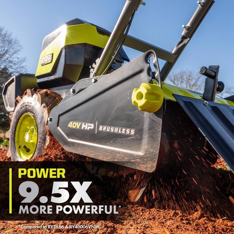 RYOBI 40V HP Brushless 18 in. Battery Powered Rear Tine Tiller and 16 in. Front Tine Tiller with Batteries and Chargers - RY40720-30