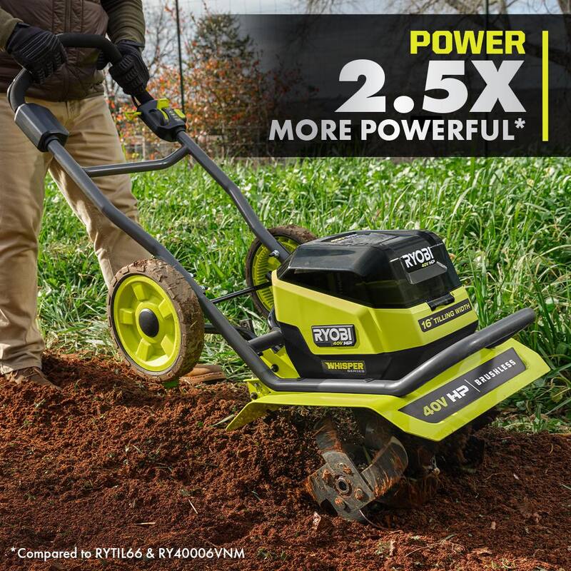 RYOBI 40V HP Brushless 18 in. Battery Powered Rear Tine Tiller and 16 in. Front Tine Tiller with Batteries and Chargers - RY40720-30