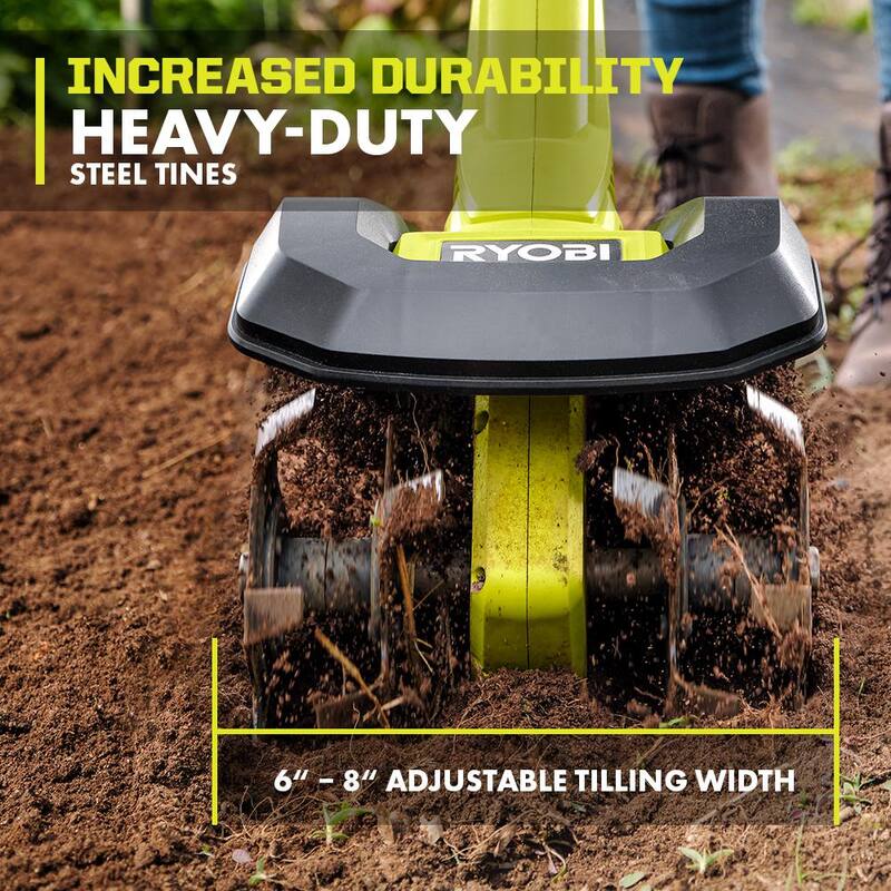 RYOBI 40V HP Brushless 16 in. Front Tine Tiller with Adjustable Tilling Width & 18V Cultivator - Batteries and Chargers - RY40730-C