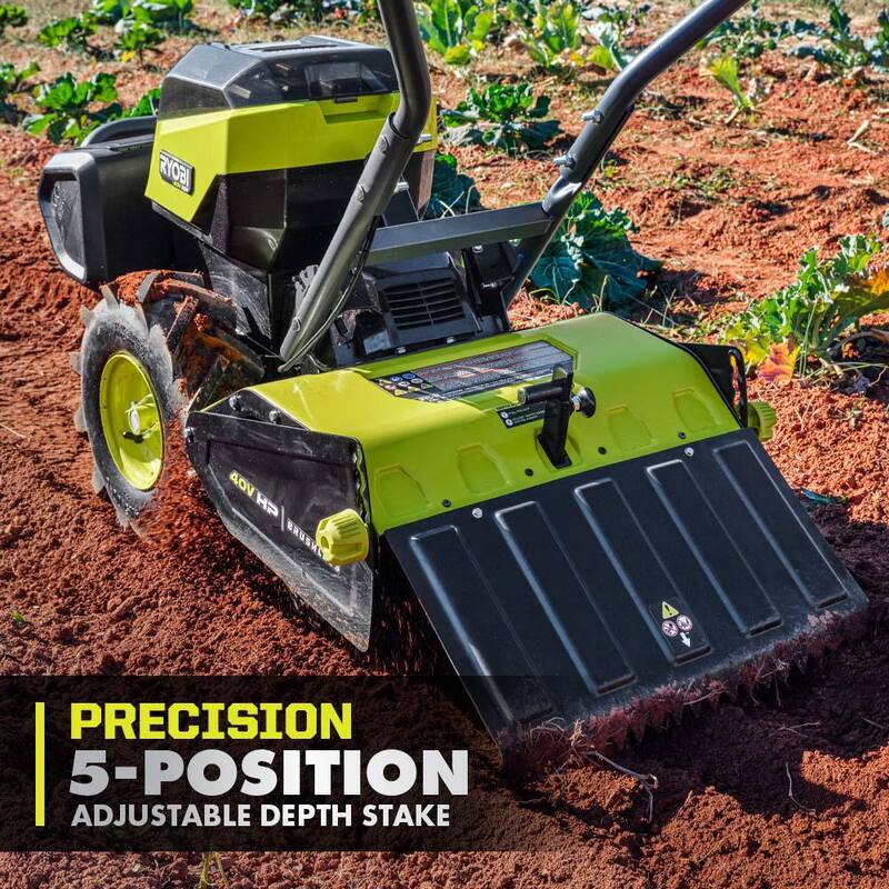 RYOBI 40V HP Brushless 18 in. Battery Powered Rear Tine Tiller & 18V ONE+ 8 in. Cordless Cultivator - 40V & 18V 4 Ah Batteries - RY40720-C