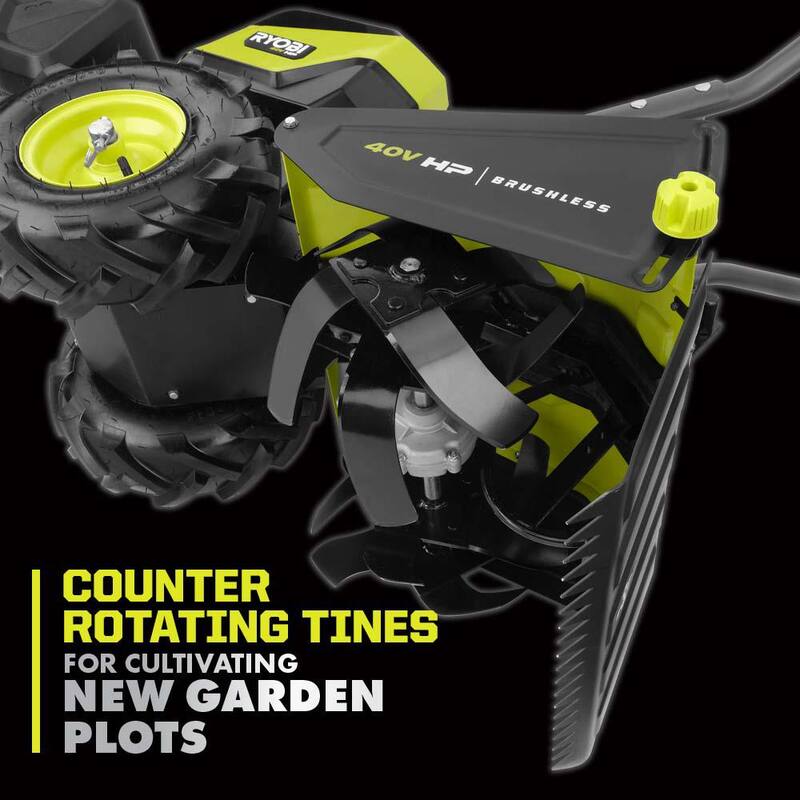 RYOBI 40V HP Brushless 18 in. Battery Powered Rear Tine Tiller & 18V ONE+ 8 in. Cordless Cultivator - 40V & 18V 4 Ah Batteries - RY40720-C