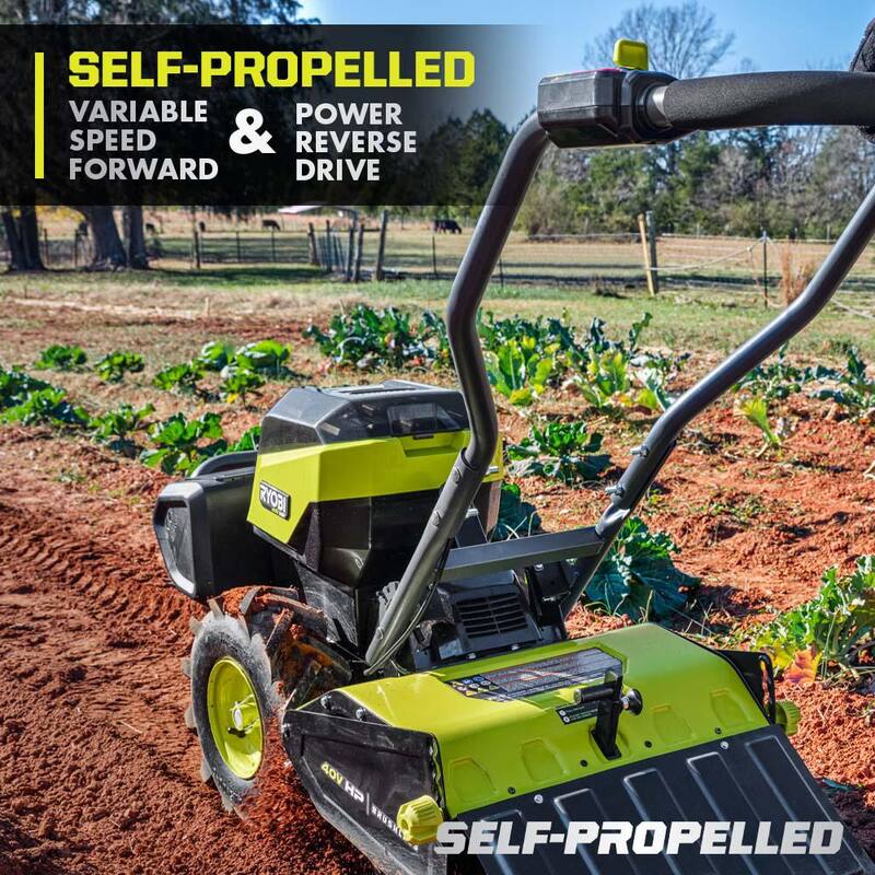RYOBI 40V HP Brushless 18 in. Battery Powered Rear Tine Tiller & 18V ONE+ 8 in. Cordless Cultivator - 40V & 18V 4 Ah Batteries - RY40720-C