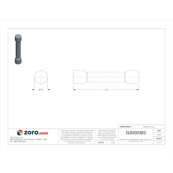 Eaton Bussmann Ceramic Fuse, GBB Series, Very Fast-Acting, 15A, 250V AC, 5 PK - GBB-15-R