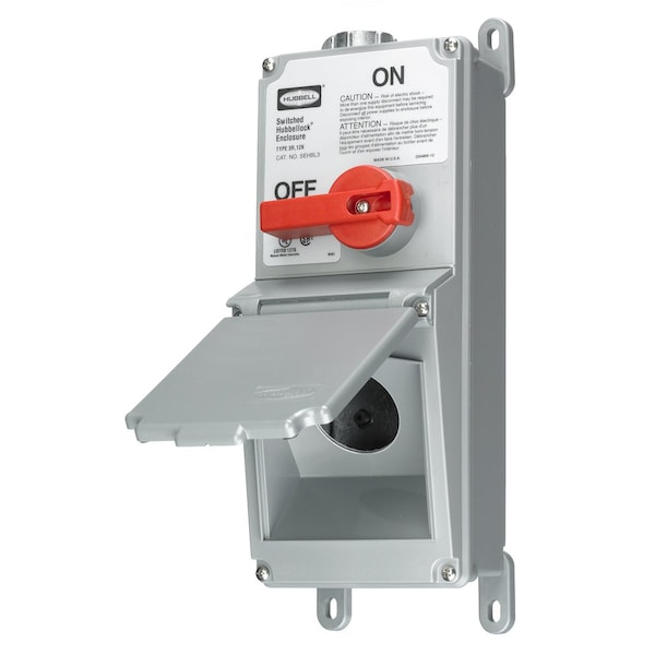 Dispositivo de Cableado Hubbell Wiring Device-Kellems de Grado Industrial, con Palanca Actuada, Recinto con Receptáculo, Tres Polos, 30A Hubbellock, 3 Fase 600V AC, Tornillos de Terminal - SEHBL3