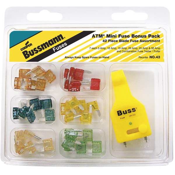 Eaton Bussmann Automotive Fuse Kit, ATM Series, 42 Fuses Included, K Class, 5 to 30A, Not Rated - NO.43