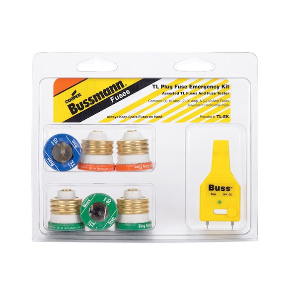 Eaton Bussmann Plug Fuse Kit, TL Series, 6 Fuses Included, 15 to 30A, 125V AC - TL-EK