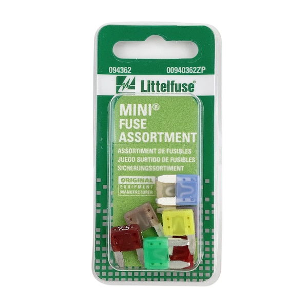Littelfuse Fuse Assortment, Mini, 1 Each Mini 3A, 5A, 7.5A, 10A, 15A, 20A, 25A, 30A - 00940362ZP