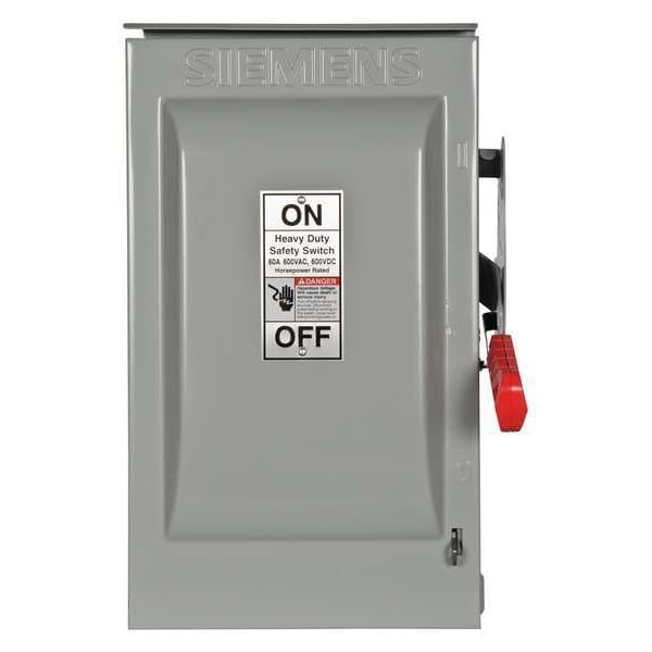 Interruptor de seguridad Siemens sin fusibles, servicio pesado, 600V AC, 2PST, 60 A, NEMA 3R - HNF262R
