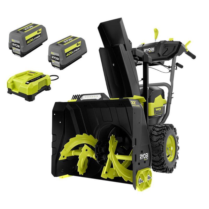 RYOBI 40V HP Brushless Whisper Series 22" 2-Stage Cordless Electric Self-Propelled Snow Blower - (2) 8 Ah Batteries & Charger - RY408150VNM