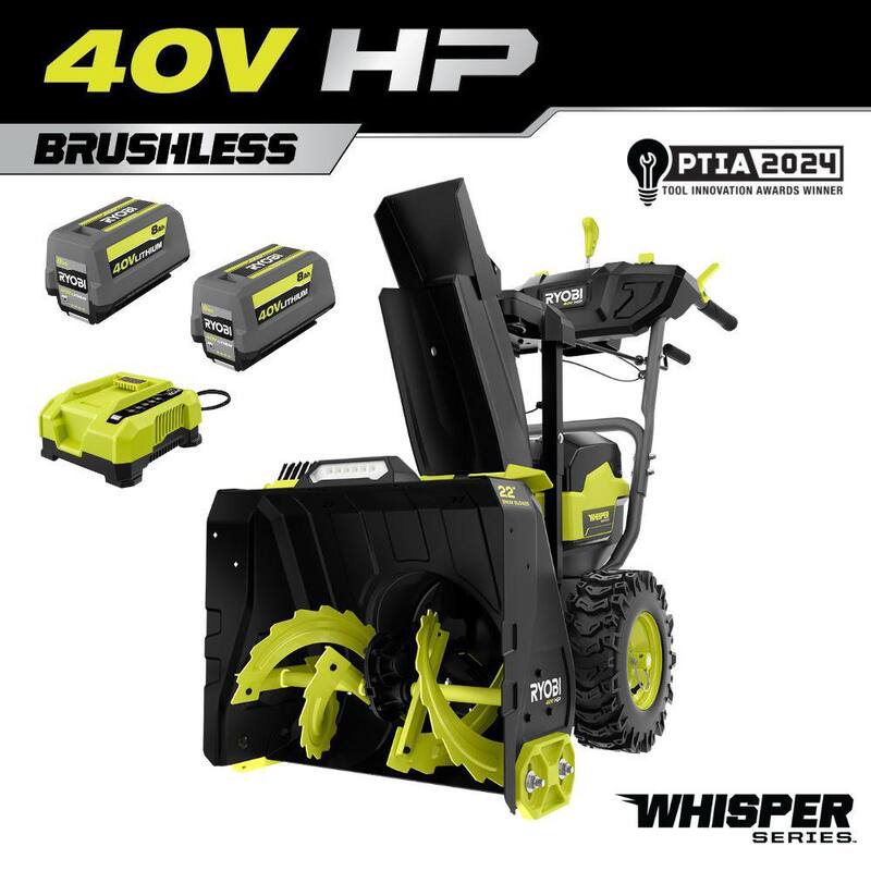 RYOBI 40V HP Brushless Whisper Series 22" 2-Stage Cordless Electric Self-Propelled Snow Blower - (2) 8 Ah Batteries & Charger - RY408150VNM