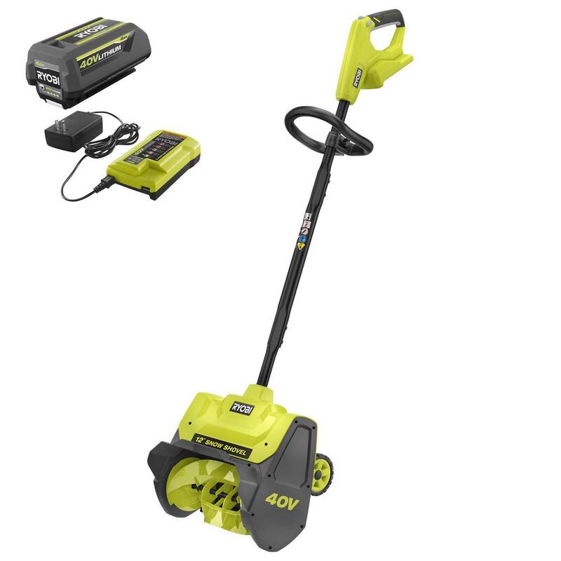 RYOBI 40V 12 in. Single-Stage Cordless Electric Snow Shovel with 4.0 Ah Battery and Charger - RY408130