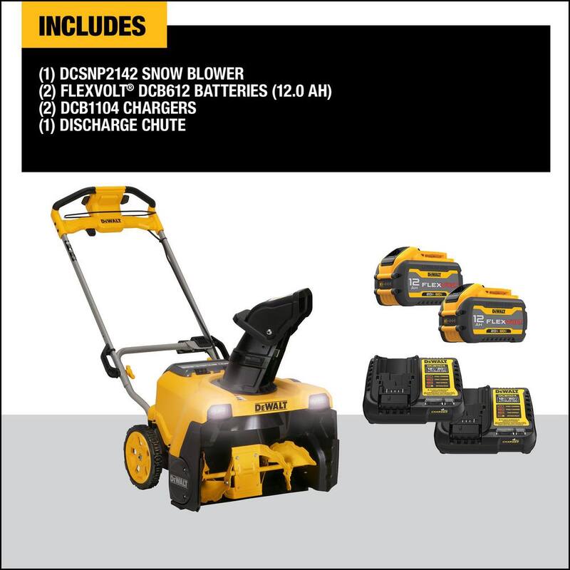 DEWALT 60-Volt 21 in. Maximum Cordless Electric Single Stage Snow Blower with Two 4.0 Ah FLEXVOLT Batteries and 2 Chargers - DCSNP2142Y2