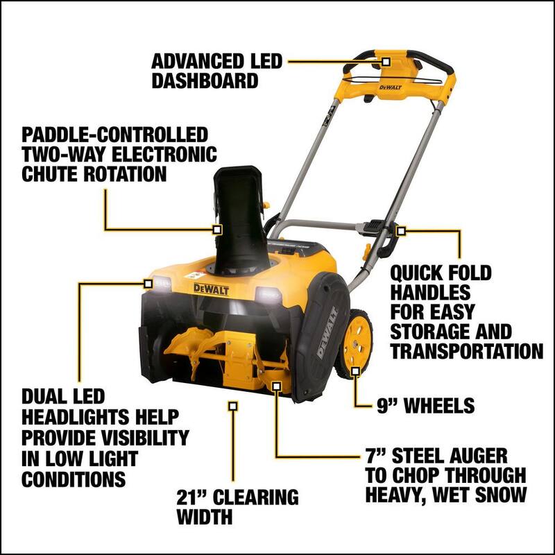 DEWALT 60-Volt 21 in. Maximum Cordless Electric Single Stage Snow Blower with Two 4.0 Ah FLEXVOLT Batteries and 2 Chargers - DCSNP2142Y2