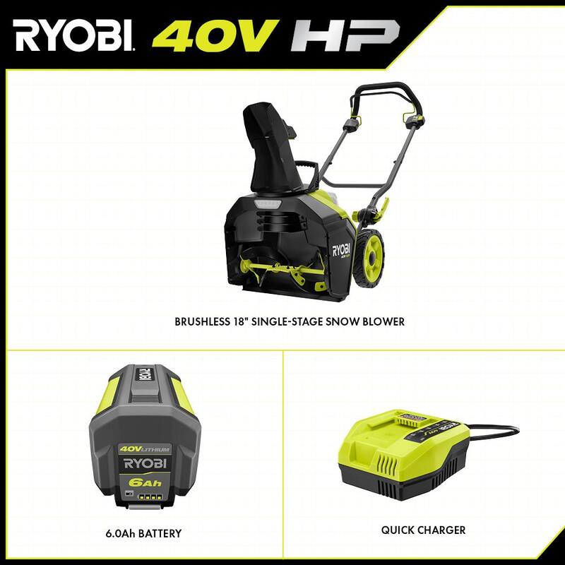 RYOBI 40V HP Brushless 18 in. Single-Stage Cordless Electric Snow Blower with 6.0 Ah Battery and Charger - RY40890