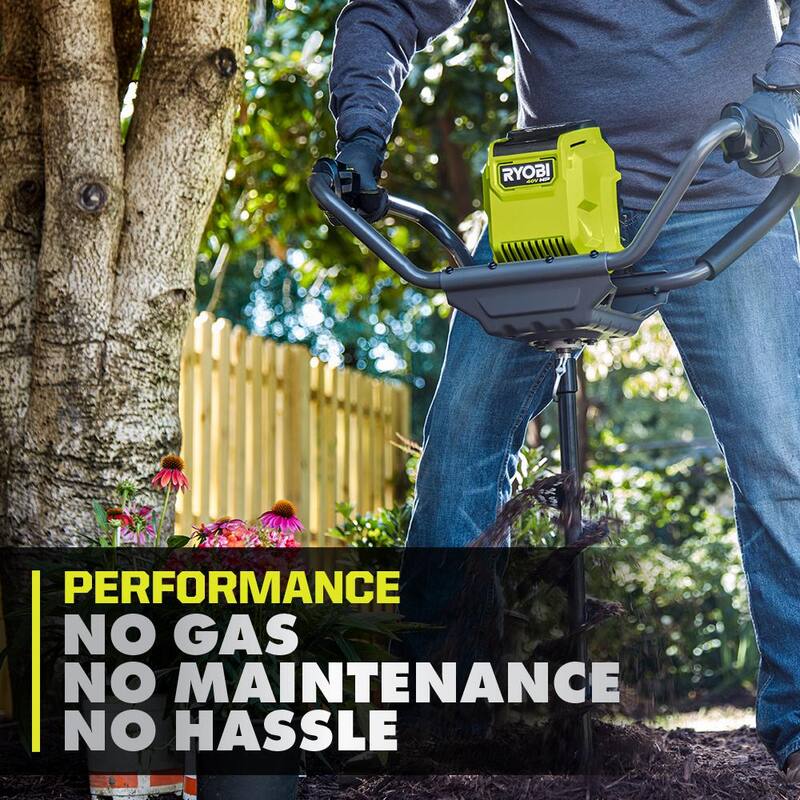 RYOBI 40V HP Brushless Cordless Earth Auger Powerhead with 8 in. Bit with 4.0 Ah Battery and Charger - RY40710