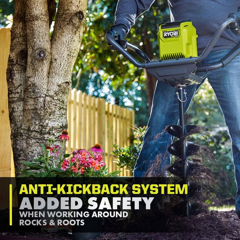 RYOBI 40V HP Brushless Cordless Earth Auger Powerhead with 8 in. Bit with 4.0 Ah Battery and Charger - RY40710
