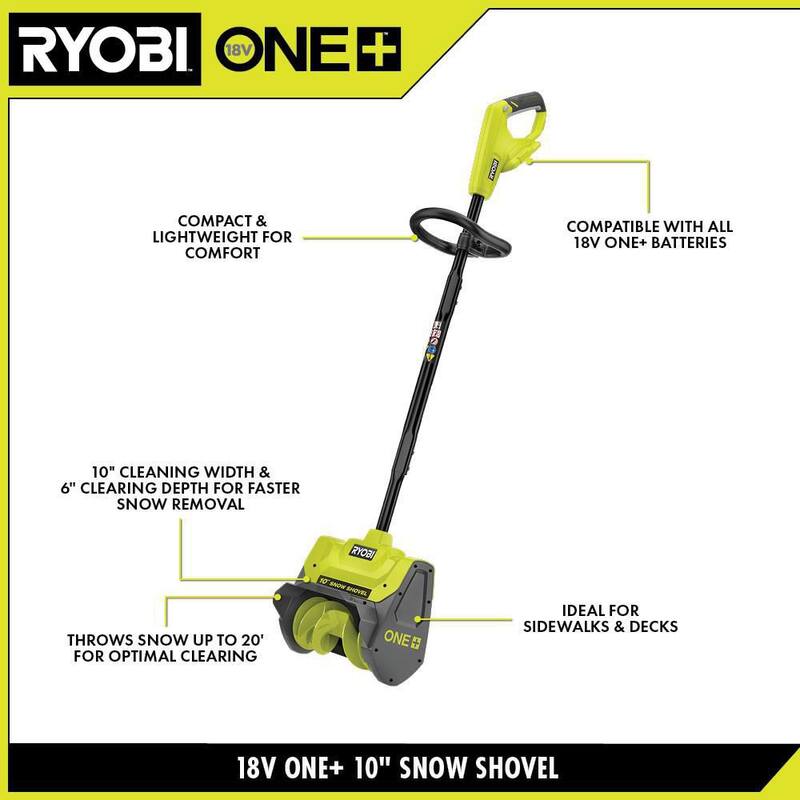 RYOBI ONE+ 18V 10 in. Single-Stage Cordless Electric Snow Shovel (Tool Only) - P2706BTL