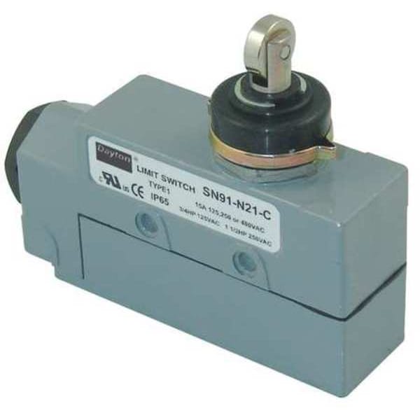Interruptor de límite Dayton, pistón, rodillo, SPDT, 15A @ 480V CA, ubicación del actuador: Superior - 12T912