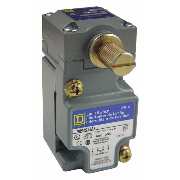 Interruptor límite de trabajo pesado Telemecanique Sensors, Sin palanca, Rotativo, 1NC/1NO, 10A @ 600V CA, Ubicación del actuador: Lateral - 9007C52A2