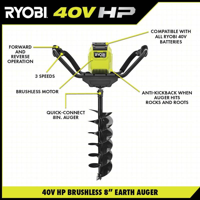 RYOBI 40V HP Brushless Cordless Earth Auger with 8 in. Bit (Tool Only) - RY40701BTL