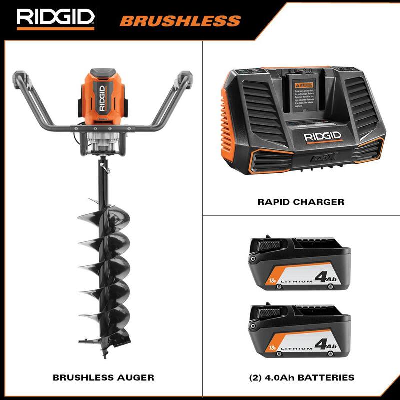 RIDGID 18-Volt Earth Auger with 8 in. Bit and (2) 4.0 Ah Batteries and Charger - R01701K