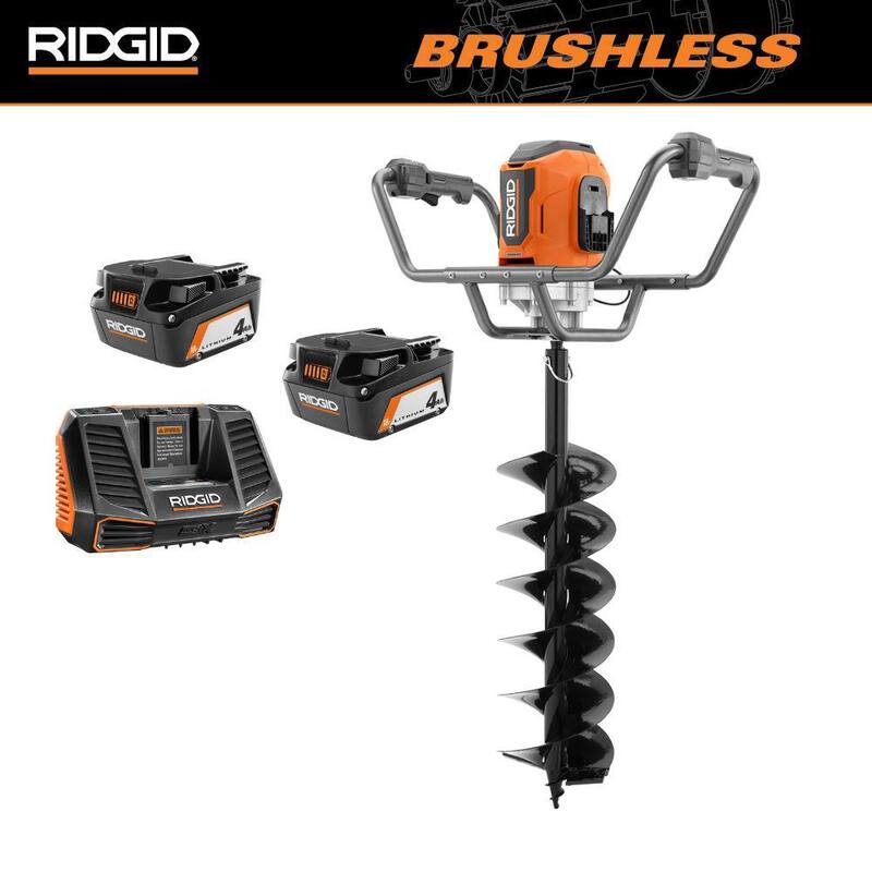 RIDGID 18-Volt Earth Auger with 8 in. Bit and (2) 4.0 Ah Batteries and Charger - R01701K