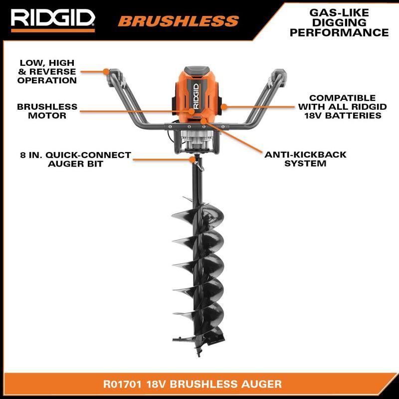 RIDGID 18-Volt Earth Auger with 8 in. Bit and (2) 4.0 Ah Batteries and Charger - R01701K