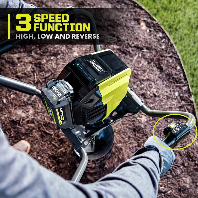 RYOBI 40V HP Brushless Cordless Earth Auger with 4,6, 8 and 10 in. Bits with 4.0 Ah Battery and Charger - RY40710-DRT