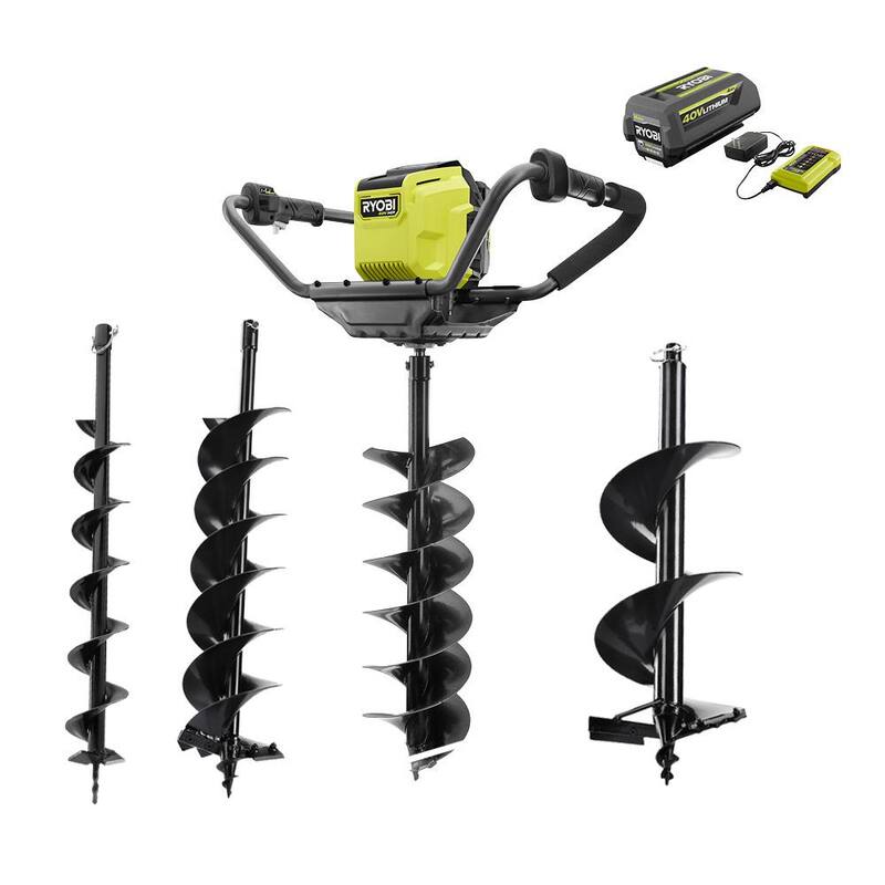 RYOBI 40V HP Brushless Cordless Earth Auger with 4,6, 8 and 10 in. Bits with 4.0 Ah Battery and Charger - RY40710-DRT