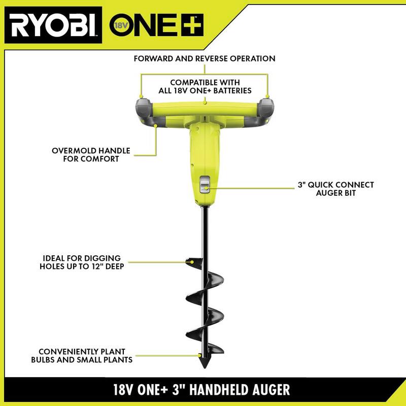 RYOBI ONE+ 18V Cordless Earth Auger with 3 in. Bit (Tool Only) - P29016BTL