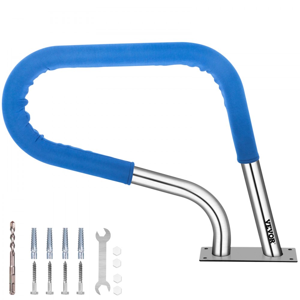VEVOR Pool Rail 30x22 Pool Railing 304 Stainless Steel 250LBS Load Capacity Silver Rustproof Pool Handrail Humanized Swimming Pool Handrail with Blue Grip Cover & M8 Drill Bit & Self-Taping Screws - BXGYCFS3W30X22YC1V0