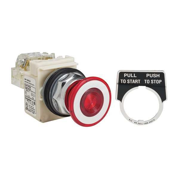 Botón pulsador iluminado Schneider Electric, 30 mm, 1NA/1NC, Rojo - 9001KR9P35LRRH13