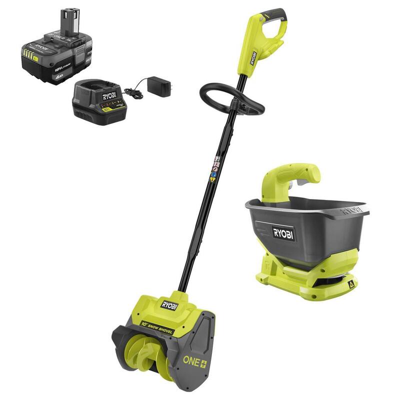 RYOBI ONE+ 18V 10 in. Cordless Electric Snow Shovel with Salt Spreader, 4.0 Ah Battery, and Charger - P2760-SS