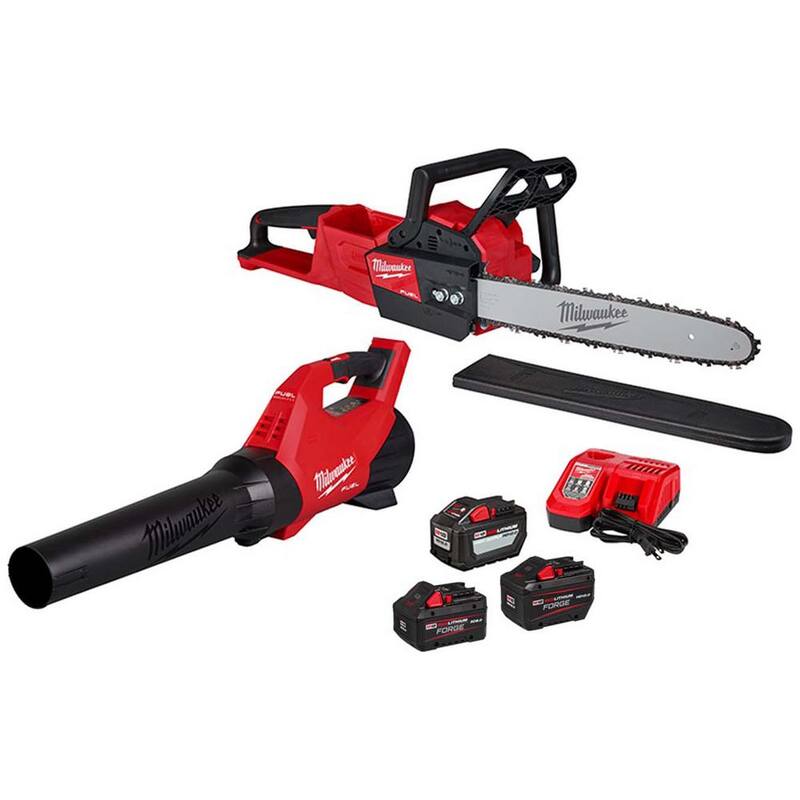 Milwaukee M18 Fuel 16 in. 18-Volt Brushless Cordless Electric Battery Powered Chainsaw Blower and (3) Battery Combo Kit 2-Tool - 2727-21HDB-48-11-1813-48-11-1881